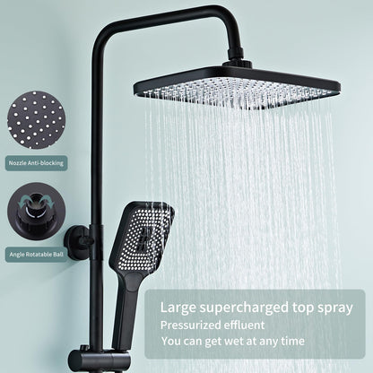 OihPaw Noir Colonne de Douche Piano Mural Système de Douche avec Affichage Numérique LED Ensemble de Douche Hauteur Réglable Kit de Douche avec 32 * 20CM Pomme de Douche e Douchette