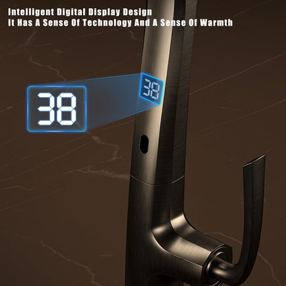 Robinet Cuisine Sans Contact, Robinet De Cuisine Avec Douchette Rotatif à 360° Et Affichage De La TempéRature à Led, Mitigeur Cuisine Touchless Sensor 3 Modes D'éCoulement De L'Eau, Laiton (Gris)
