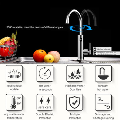 Robinet électrique avec chauffe-eau instantané 220 V pour cuisine, 3200 W, avec affichage de la température LCD, rotation à 360 °, avec chauffe-eau instantané, argent
