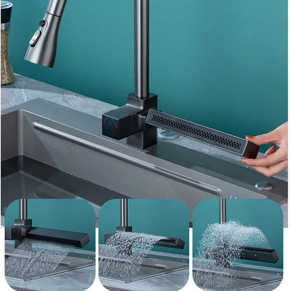 Robinet De Cuisine Cascade, avec Robinet Extractible, 3 Modes De Sortie d'eau, Robinet De Cuisine en Rotatif à 360°, Robinet MéLangeur De Nettoyage De Cascade
