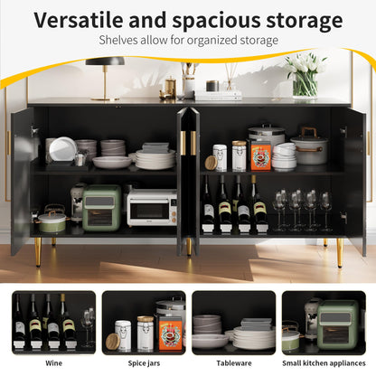 SHUGUANG Buffet Salon (152 x 40 x 75 cm), Meuble de Rangement Moderne et Simple avec Un Design Ondulé Unique, Poignées et Pieds Dorés, pour Une Salle à Manger élégante et Une Chambre à Coucher