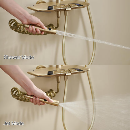Colonne de Douche Thermostatique, Système de Douche avec Affichage Numérique LED Ensemble de Douche avec 32 * 20CM Pomme de Douche e Douchette à 3 Modes, Bec Baignoire, Bidet Douche (Gris Pistolet)