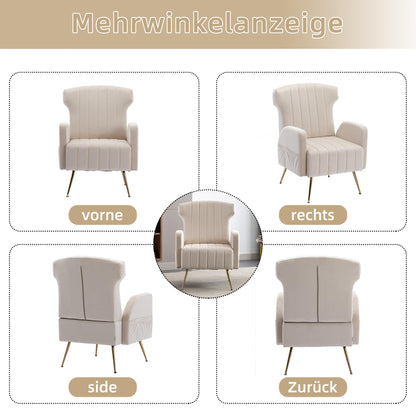 SHUGUANG Fauteuil Confortable Velours, Fauteuil Salon Confortable Chaise Coiffeuse avec Pieds Métalliques Dorés, Forme de Chaise Cigare Chaise de Lecture en Vigueur Chambre à Coucher, Salon