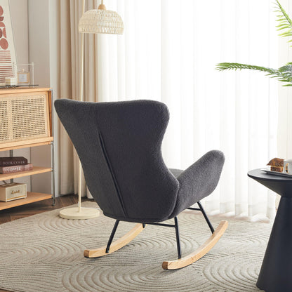 SHUGUANG Chaise a Bascule avec Cadre en Bois Massif, Fauteuil À Bascule Teddy-Fleece-Stoff, Conception Simple Chaise de Lecture Fauteuil Bascule en Vigueur Chambre à Coucher, Salon