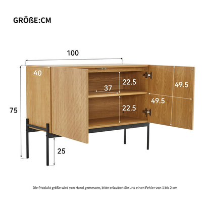 SHUGUANG 75 x 100 x 40 cm Buffet Moderne, Armoire Salon avec 2 Portes et Pieds en Métal, Buffet Cuisine Avoir Étagères Réglables, Armoire au Design Linéaire applicables a Salon, Salle a Manger
