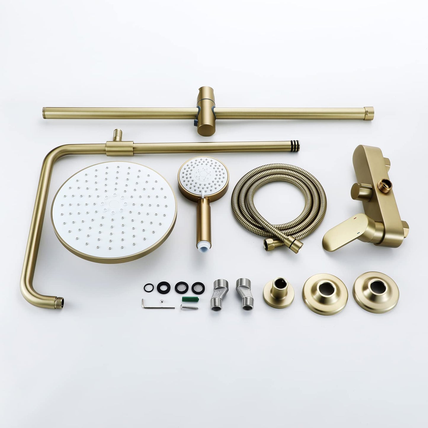 Colonne De Douche Or, ESOP Systeme De Douche Pour Baignoire, Hauteur Réglable Ensemble De Douche, Mitigeur Douche Avec 20cm ABS Pomme Douche De Tête Et Douchette, Corps En Laiton