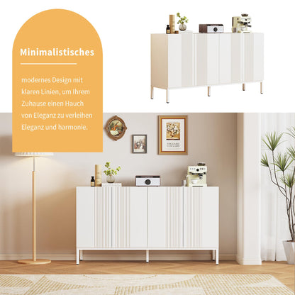 Buffet Blanc Moderne à 4 portes, Buffet Salle a Manger aux Lignes Uniques, Étagères Réglables, Porte sans Poignée, Beaucoup d'espace de Rangement, Vaisselier Bois, pour Salle à Manger Salon Cuisine
