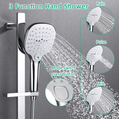 OihPaw Système de Douche Thermostatique Musical,LED 64 Couleurs Bluetooth Colonne Douche Encastré Ensemble de Douche avec 600 * 300mm 9 Fonctions Tête de Douche,Douchette,Chrome