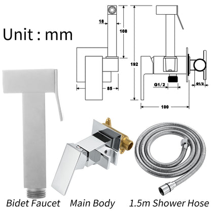 Kit Douchette WC, Laiton Douchette Toilette WC Mural Pulvérisateur de Bidet Eau Froide et Eau Chaude Toilette Bidet Spray avec 1.5m Tuyau (Chrome)