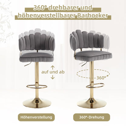 Tabouret Bar Lot de 2 Pivotants Velours Chaise de Bar à Hauteur Comptoir avec Dossier, Repose-pieds, Chaise Haute Bar Comptoir Réglables, Chaises D'îlot pour Salle à Manger, Noir/Gris/Ivoire/Émeraude