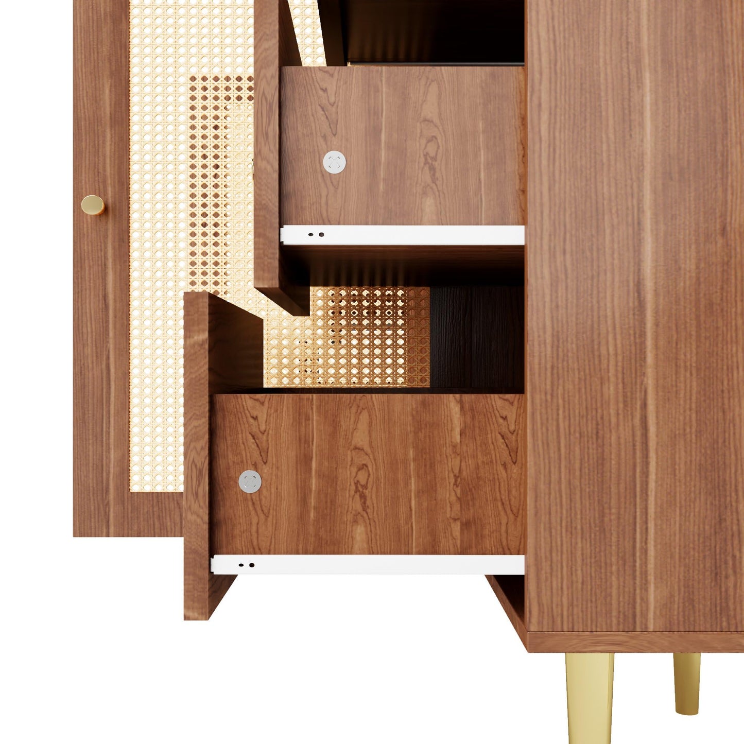 SHUGUANG Buffet Salon Marron, Meuble de Rangement Rétro Élégant en Rotin, Commode pour Chambre à Coucher, avec 3 Tiroirs et 2 Portes, Meuble en Bois Indépendant, Buffet de Cuisine, 160 x 40 x 90 cm