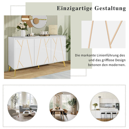 Buffet de Style Moderne au Design Unique Bahut avec 3 Portes, Sans Poignées, Armoire Latérale de Salon, Meuble Buffet de Cuisine, Armoire de Rangement pour Salle à Manger, Entrée (Blanc/Noir)