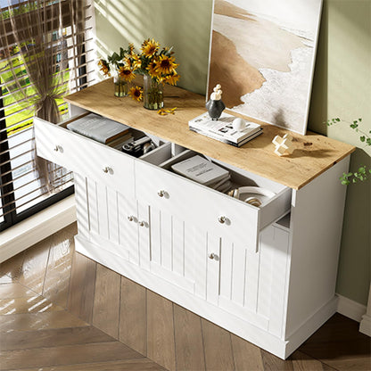 Buffet,buffet bahut salon blanc,Buffet avec 3 portes et 2 tiroirs, buffet avec poignées argentées et charnières amorties, meuble de rangement 120 x 36 x 80.5 cm,Convient couloir du balcon chambre