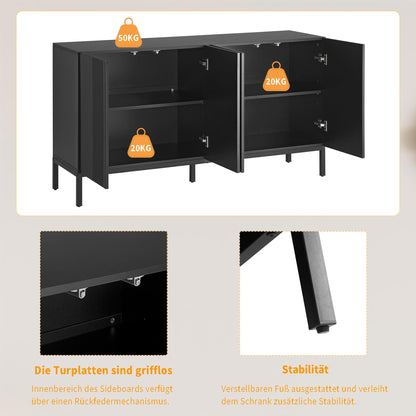 Buffet Blanc Moderne à 4 portes, Buffet Salle a Manger aux Lignes Uniques, Étagères Réglables, Porte sans Poignée, Beaucoup d'espace de Rangement, Vaisselier Bois, pour Salle à Manger Salon Cuisine