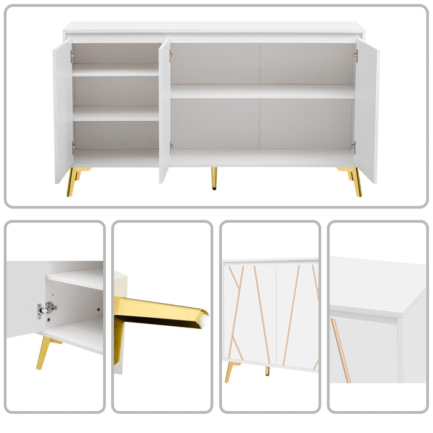 Sideboard 3 Türig, Mehrzweckschrank, Küchenschrank, Kommode für Wohnzimmer Schlafzimmer, Buffetschrank Grifflos, Hohe Tragfähigkeit, Verstellbare Regale, Moderner Stil, 140 x 80 x 40 cm (B/H/T)