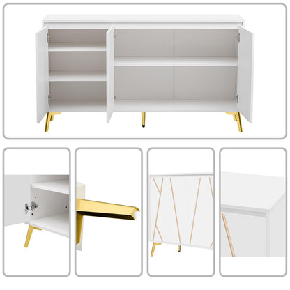 Sideboard 3 Türig, Mehrzweckschrank, Küchenschrank, Kommode für Wohnzimmer Schlafzimmer, Buffetschrank Grifflos, Hohe Tragfähigkeit, Verstellbare Regale, Moderner Stil, 140 x 80 x 40 cm (B/H/T)