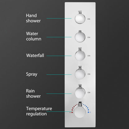 Système de Douche Thermostatique Musical Colonne Douche 90x30CM 9 Fonctions Tête de Douche, LED 64 Couleurs Bluetooth Ensemble de Douche avec Douchette, Robinet de Baignoire, Chrome