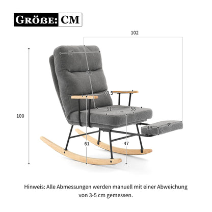 SHUGUANG Tissu Fauteuil Bascule, Fauteuil Chambre pour Lecture avec Mécanisme de Repose-Pieds Manuel, Réglage par Gravité Chaise de Lecture Fauteuil Bascule en Vigueur Chambre à Coucher, Salon