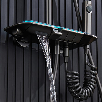 OihPaw Colonne de Douche Thermostatique Gris, Réglable Hauteur Système de Douche, éclairage d'ambiance LED, Ensemble de Douche avec Bec de Baignoire Cascade, Douchette
