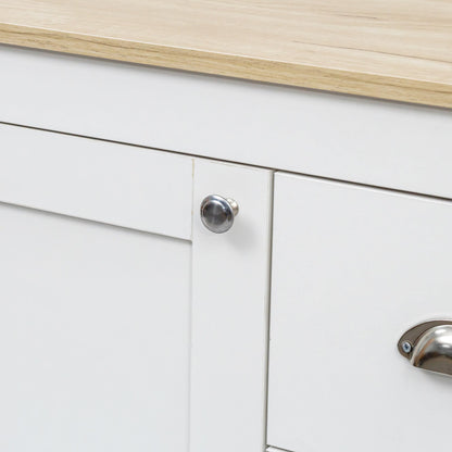 Buffet Bois Blanc Chaud avec 2 Portes et 3 Tiroirs, Meuble Buffet Simple et Élégant, Poignées Argentées, Étagère Réglable, Charnières à Fermeture Douce, pour Salon, Cuisine, Entrée, 116x35x81 cm