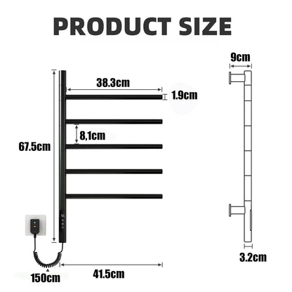 OihPaw Sèche-serviette électrique avec 5 Barres Porte-Serviettes Chauffant Pivotant à 180 °, 85W 42 * 66cm Chauffe-Serviettes électrique Mural avec Thermostat