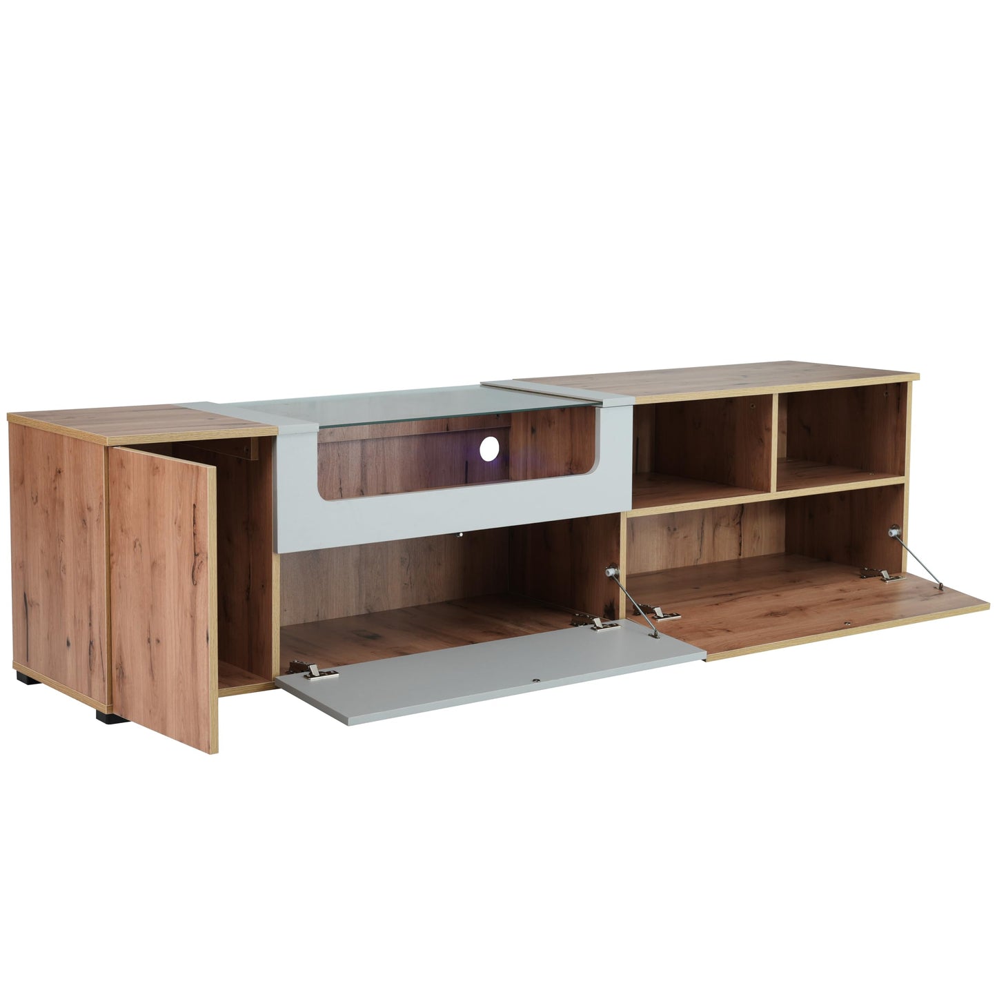 SHUGUANG Meubles TV 190 cm Longueur, Meubles Bas TV, Meubles de Salon Simples dans Les Couleurs Gris et Bois, Banc TV Style Maison de Campagne Naturelle avec Lumières LED à Couleurs Changeantes