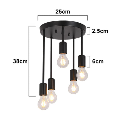 Plafonnier rétro, Lustre de ferme noir 5 lumières, Pendante Suspension Luminaire Industriel E27, Lampe Suspension Métal Retro, Plafonnier Luminaire, pour Chambre Salon et Cuisine hall-B