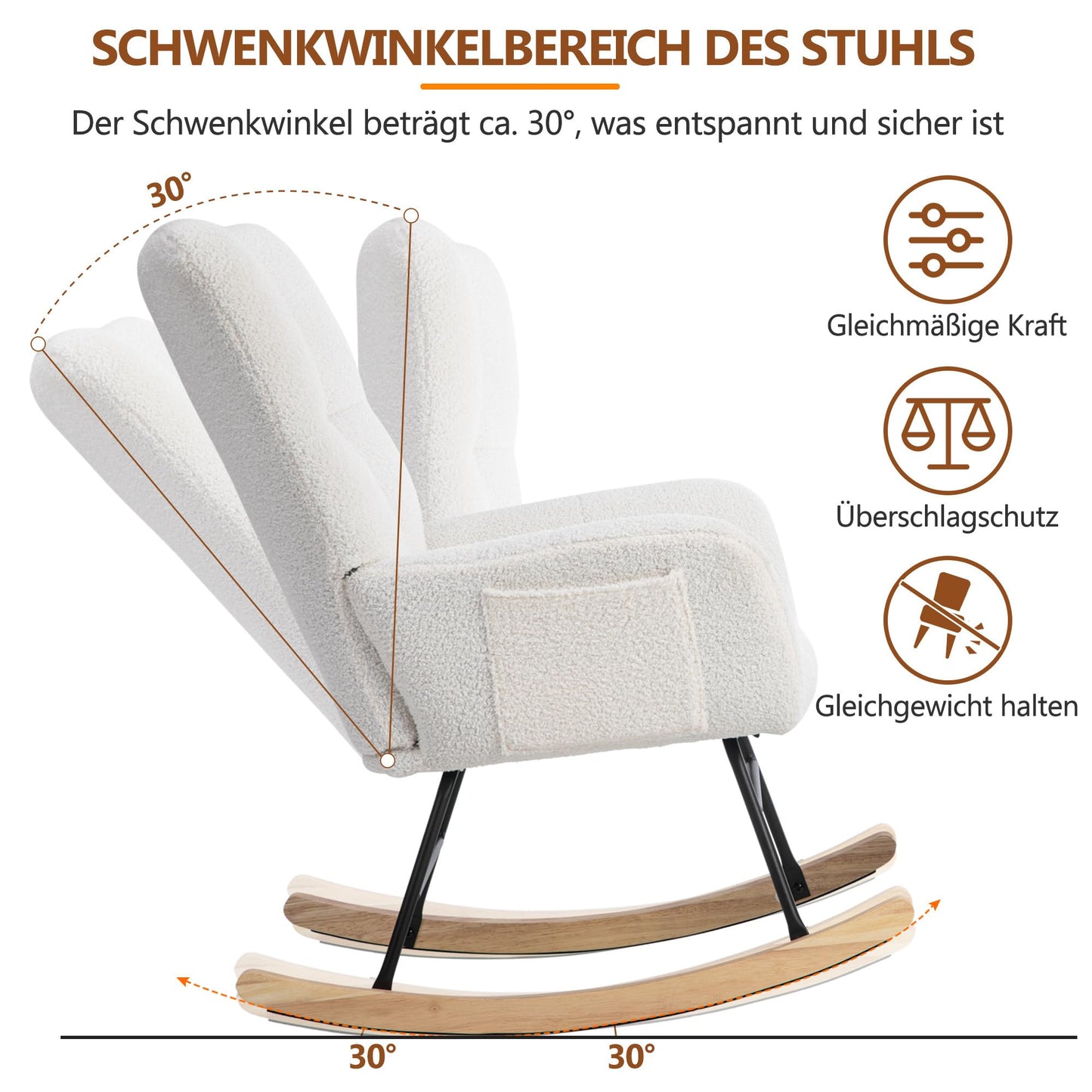 Blanc Fauteuil Chambre, Rocking Chair avec Artisanat en Tissu, Rocking Chair Hauteur 92cm, Largeur D'assise 65 cm avec Repose-Pieds (49*38*38 cm), Fauteuil Dascule Approprié Coucher, Salon