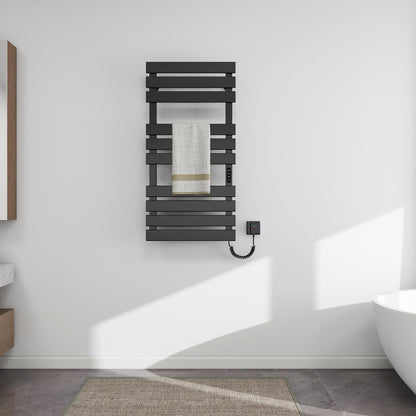 OihPaw Sèche Serviettes Électrique,1100x550mm Porte-Serviettes électrique Noir Droite WiFi Compatible avec App Alexa Google Assistant,446W seche Serviette Electrique,1-9H Minuterie Thermostat