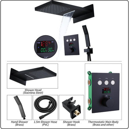 Colonne de Douche Thermostatique Colonne Douche Salle de Bain Colonne Douche Encastrable Noir Ensemble de Douche Affichage Numérique Système de Douche avec Tête de Douche, Douchette