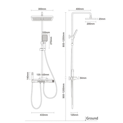 OihPaw Colonne de Douche Thermostatique Affichage Numérique Ensemble Douche 4 Fonctions Kit de Douche Système de Douche avec 30 * 20cm Douche de Tête, Pommeau Douche, Mitigeur Douche