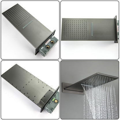 OihPaw Colonne de Douche Thermostatique Douche Encastrable Affichage Numérique Colonne de Douche Encastrable Gris Pistolet Ensemble de Douche avec 3 Fonctions Pommeau de Douche