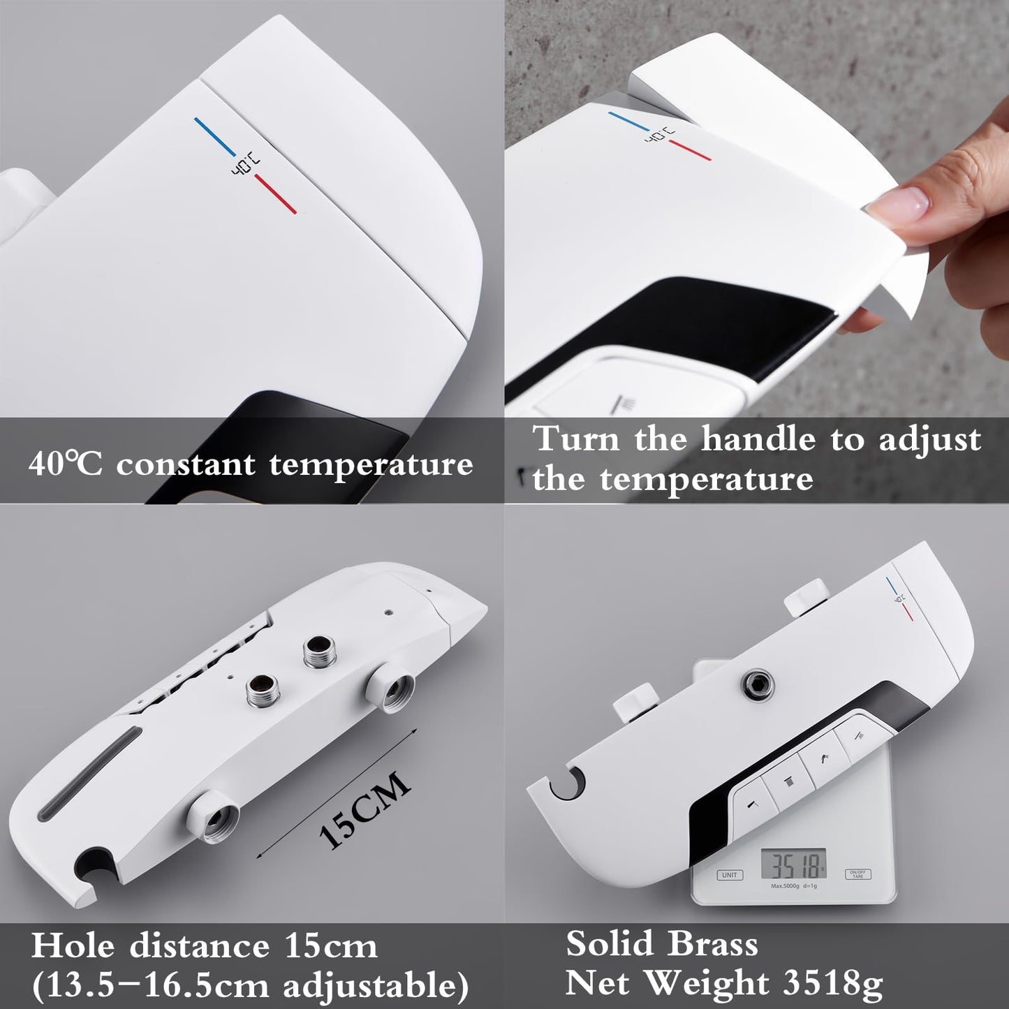 Colonne de Douche Thermostatique, Système de Douche avec Affichage Numérique LED Ensemble de Douche avec 32 * 20CM Pomme de Douche e Douchette à 3 Modes, Bec Baignoire, Bidet Douche (Blanc)