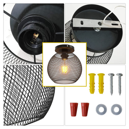 Plafonnier Rétro, Abat-jour à Douille E27 à Cage en fer Rétro de Conception Industrielle, Lustre Cage Style Country, Plafonnier en Métal Noir, pour Intérieur, Restaurant, Café, Bar, Chambre D'enfant-A