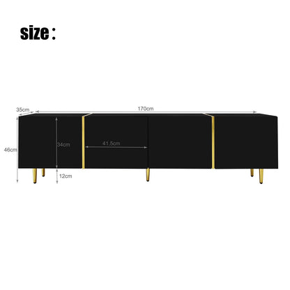 Meuble TV 170cm, Meuble Télé de Salon Quatre Portes Haute Brillance, Armoire De Télévision avec 2 Ports de Gestion des Câbles, Table Télévision Peut Accueillir Un Téléviseur de 70 Pouces, 170x35x46cm