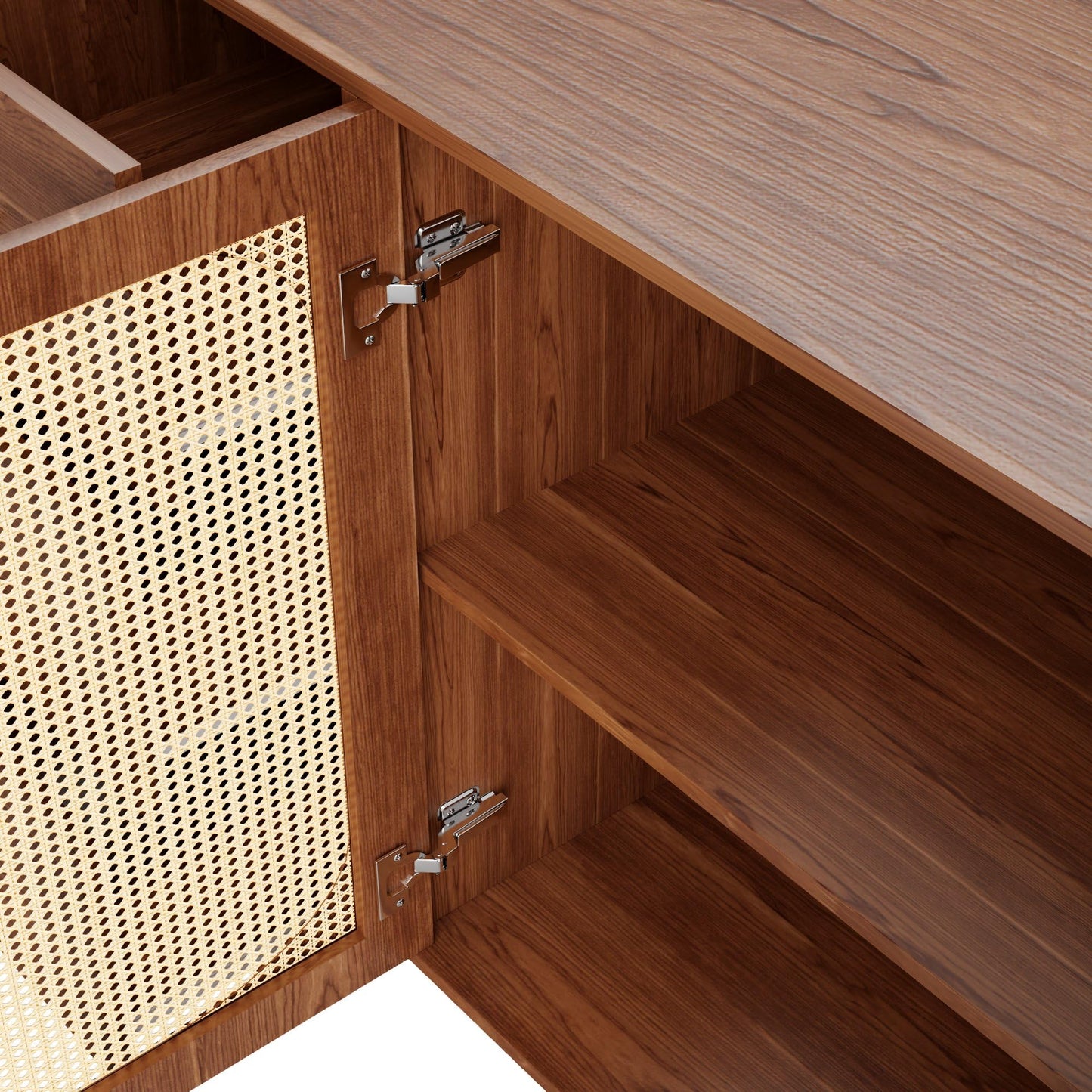 SHUGUANG Buffet Salon Marron, Meuble de Rangement Rétro Élégant en Rotin, Commode pour Chambre à Coucher, avec 3 Tiroirs et 2 Portes, Meuble en Bois Indépendant, Buffet de Cuisine, 160 x 40 x 90 cm