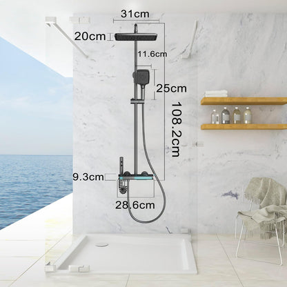 OihPaw Colonne de Douche Thermostatique avec Mitigeur, Système de Douche Affichage Numérique Kit de Douche Réglable Hauteur Ensemble Douche avec Douche de Tête