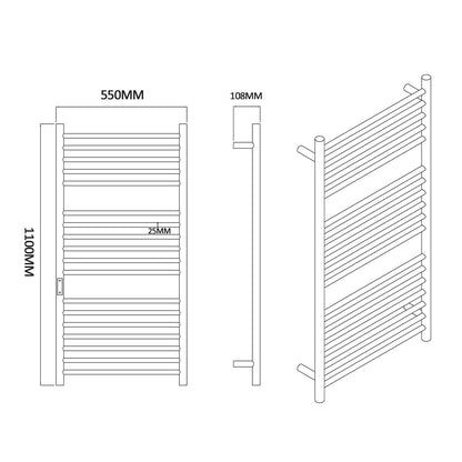 OihPaw Sèche-serviette électrique 550x1100mm 220W Porte-Serviettes Chauffant Chauffe-Serviettes Mural en Acier Carbone 30-70°C Minuterie pour Salle de Bain