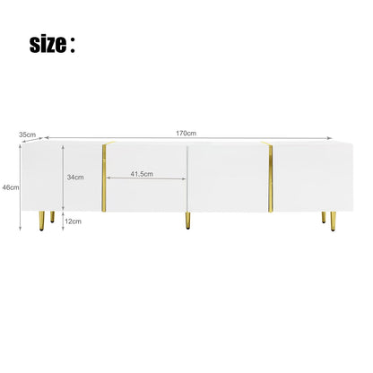 Meuble TV 170cm, Meuble Télé de Salon Quatre Portes Haute Brillance, Armoire De Télévision avec 2 Ports de Gestion des Câbles, Table Télévision Peut Accueillir Un Téléviseur de 70 Pouces, 170x35x46cm