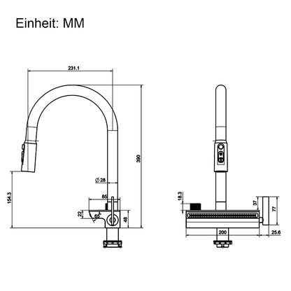 Robinet De Cuisine Avec Douchette, Robinet Cuisine Douchette, Robinetterie De Cuisine Avec Affichage De La TempéRature, Mitigeur Cuisine Avec Douchette, Rotation à 360°, 4 Types De Douche