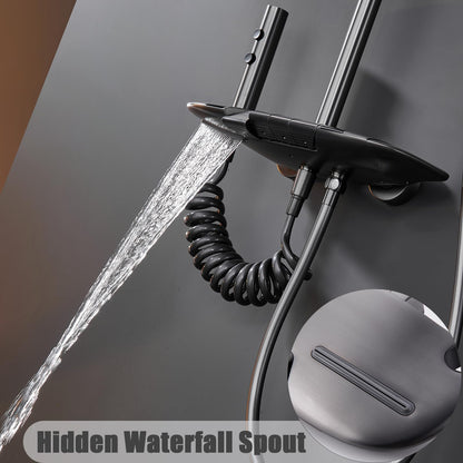 Colonne de Douche Thermostatique, Système de Douche avec Affichage Numérique LED Ensemble de Douche avec 32 * 20CM Pomme de Douche e Douchette à 3 Modes, Bec Baignoire, Bidet Douche (Gris Pistolet)