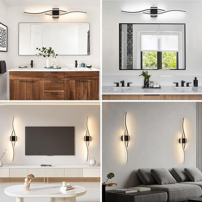 Applique Murale Interieur LED,18W Appliques Murales Interieur LED,3000K Blanc Chaud Lampe Murale Aluminium,60cm Moderne Noir Vague Design Lampe pour Salon Couloir Chambre Escalier Cuisine Hôtel
