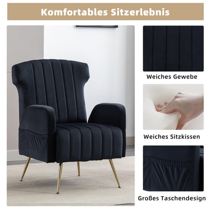 SHUGUANG Fauteuil Confortable Velours, Fauteuil Salon Confortable Chaise Coiffeuse avec Pieds Métalliques Dorés, Forme de Chaise Cigare Chaise de Lecture en Vigueur Chambre à Coucher, Salon