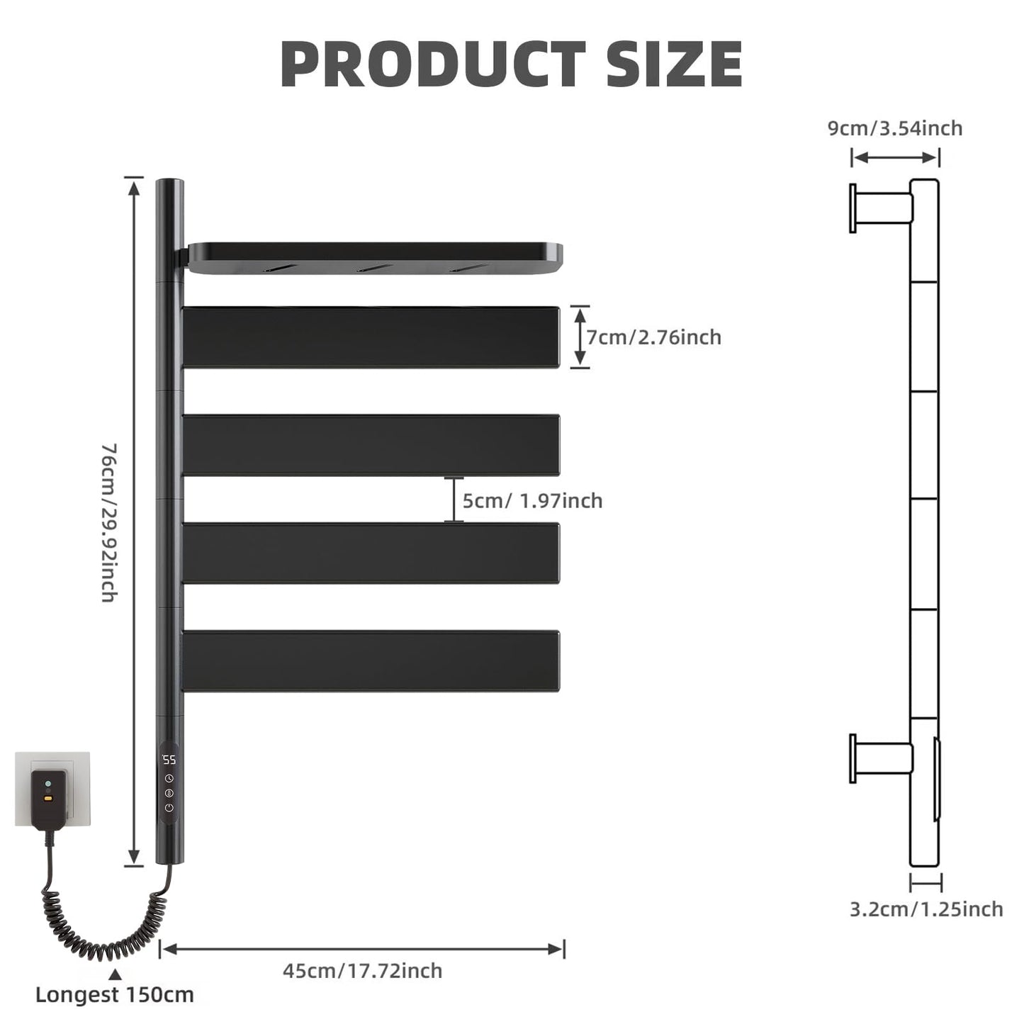 OihPaw Sèche-serviette électrique,Rotation à 180° Seche Serviette avec Support de Rangement, Porte-Serviettes électrique, Chauffe Serviette Salle de Bain, avec Minuterie/Température Réglable