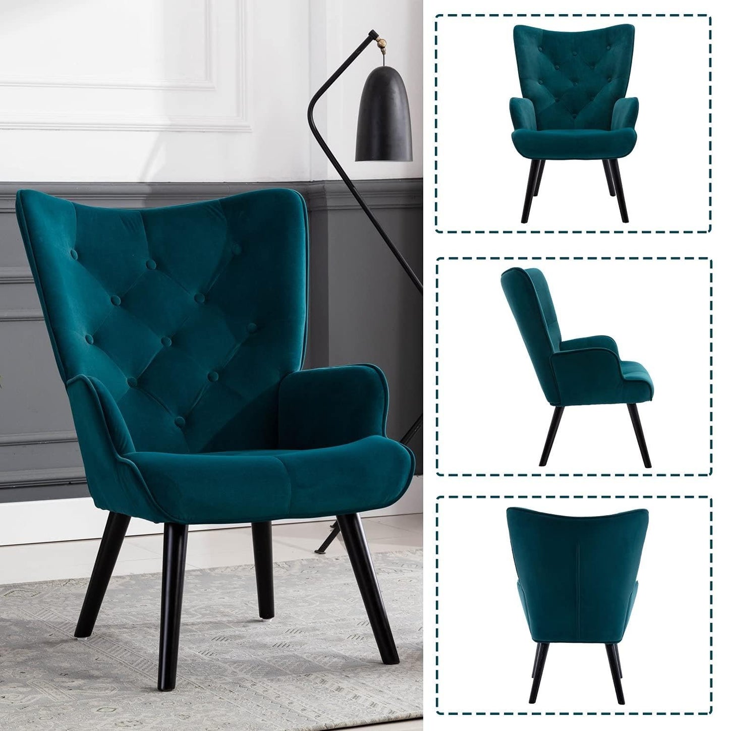 SHUGUANG Fauteuil Salon Confortable, Fauteuil Confortable Microsuède, Chaise Coiffeuse avec Cadre en Bois Massif, Style Rétro Médiéval Chaise de Lecture en Vigueur Chambre à Coucher, Salon