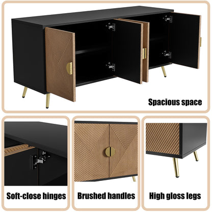Sideboard mit 4 Türen, Kommode, Küchenschrank, Mehrzweckschrank für Wohnzimmer, Esszimmer, Schlafzimmer, Goldene Gebürstete Griffe, Hochglanz Tischbeine, Premium MDF und PB, 160 x 75 x 40 cm (B/H/T)