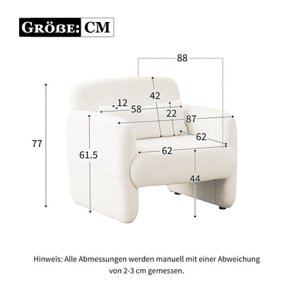Blanc Chaise de Llecture, Fauteuil de Loisirs Teddy-Fleece-Stoff, Fauteuil salon Confortable avec Cadre en Bois Massif, Conception simple Fauteuil Chambre En Vigueur Chambre à Coucher, Salon,