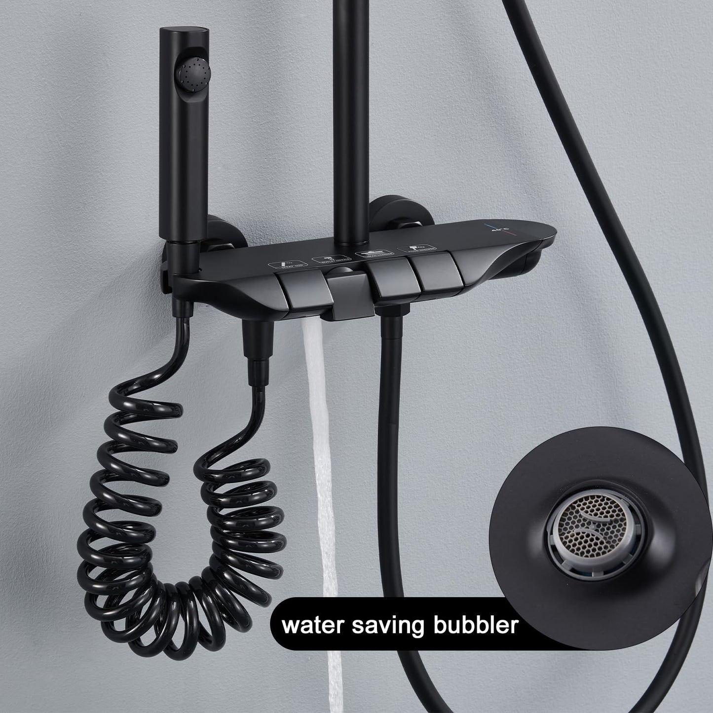 Noir Colonne de Douche Thermostatique, Système de Douche Piano Mural Ensemble de Douche Réglable en Hauteur Set de Douche avec Mitigeur,3 Modes Douchette,12 Pouces Douche de Tête