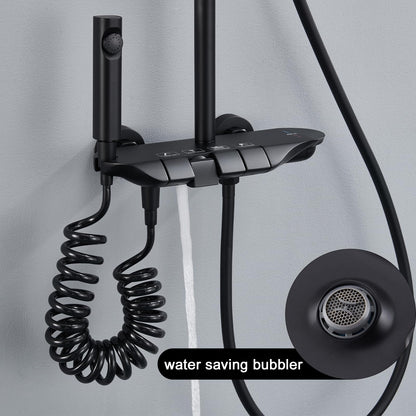 Noir Colonne de Douche Thermostatique, Système de Douche Piano Mural Ensemble de Douche Réglable en Hauteur Set de Douche avec Mitigeur,3 Modes Douchette,12 Pouces Douche de Tête