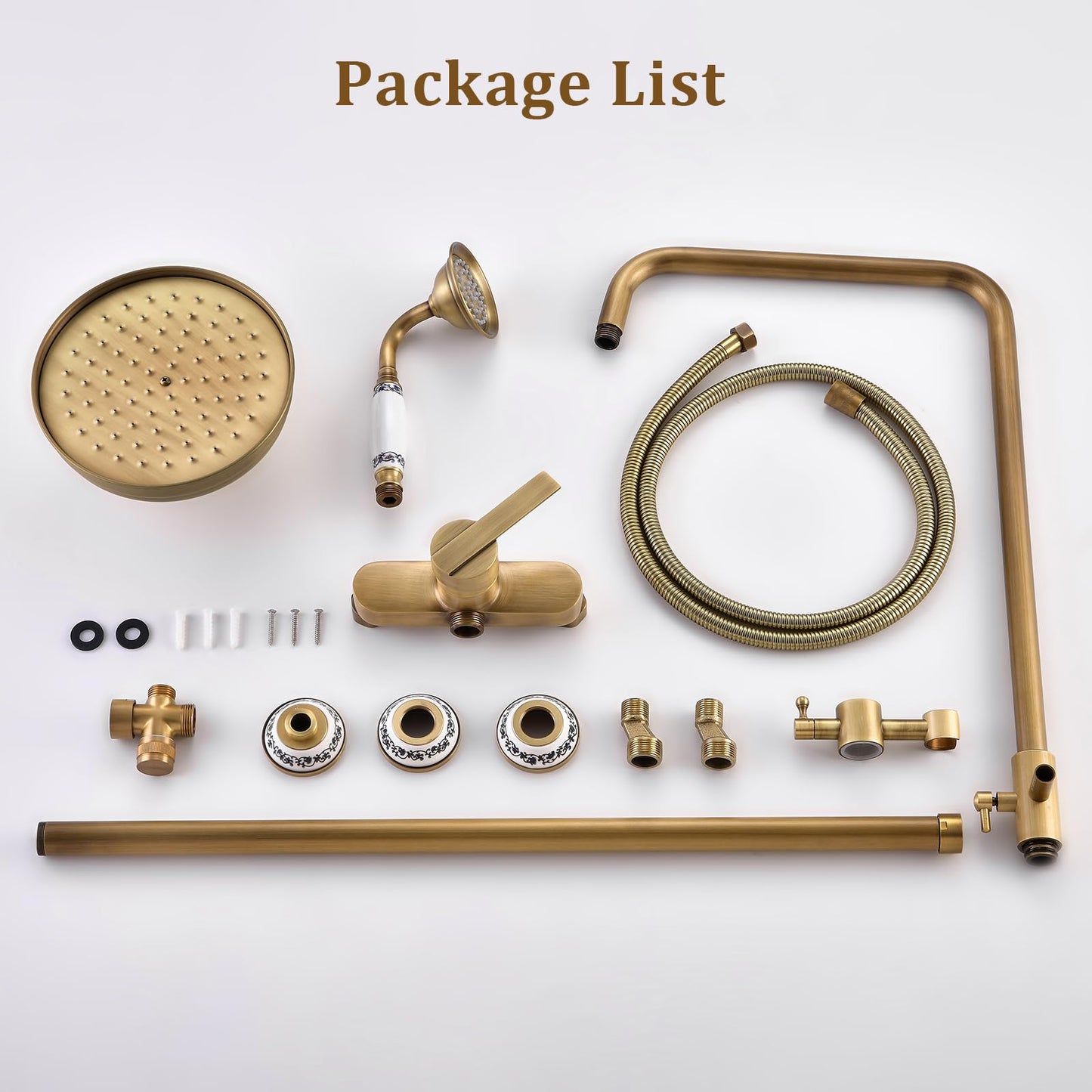 Colonne de Douche Rétro avec Mitigeur, Système de Douche Laiton Antique Ensemble de Douche Montage Mural Set de Douche avec Rotatif 20 cm Tête de Douche, Douchette à Mains